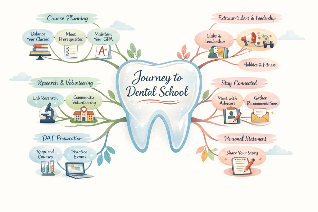 an infographic showing the journey to dental school