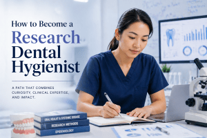 close up image of a dental hygienist that is now a research hygienist