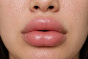 close up image of allergic reaction puffy lips