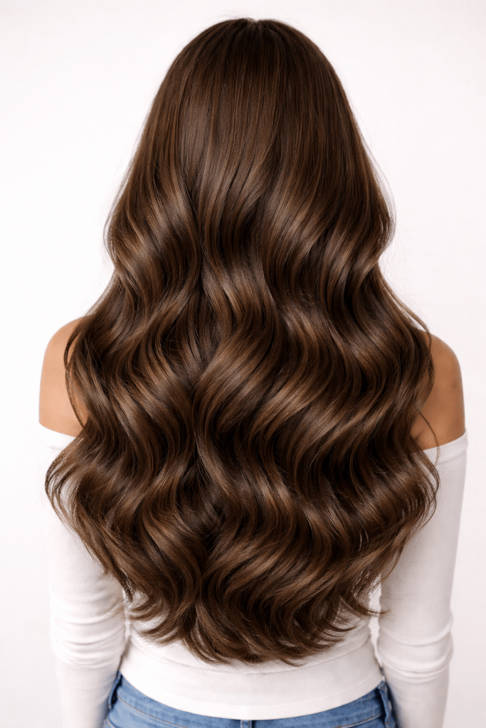 Brunette hair color close up to show what colors braces colors can look good with this hair color