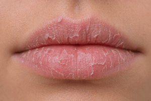 Close up imagoes peeling lips