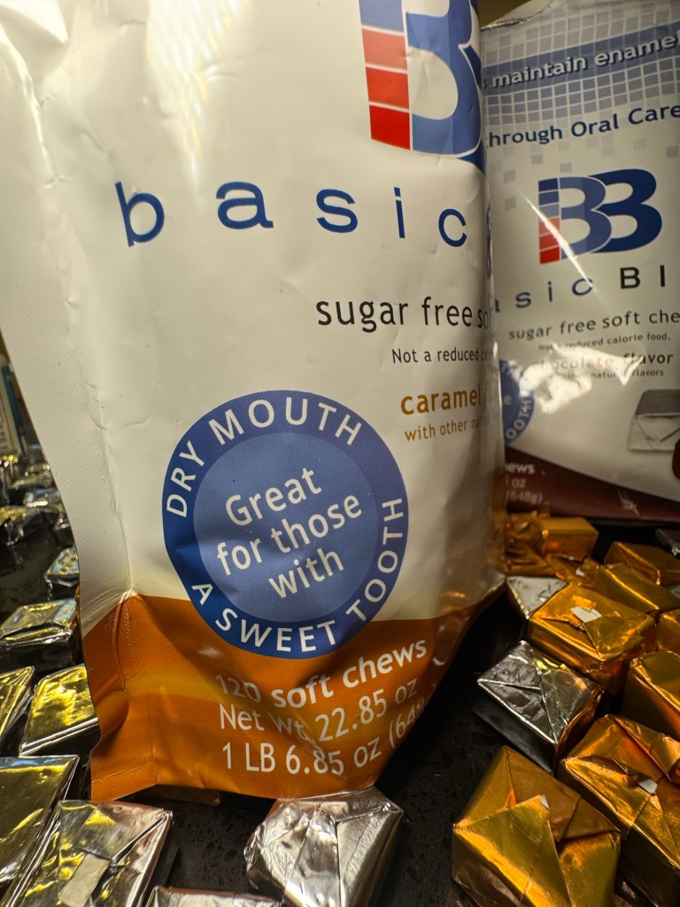 A close up view of Basic Bites Dental chews showing that it is great fro those with Dry Mouth