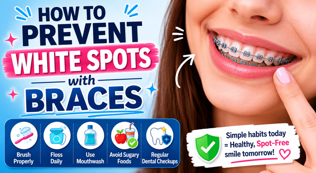 close up image showing a smile wearing metal braces