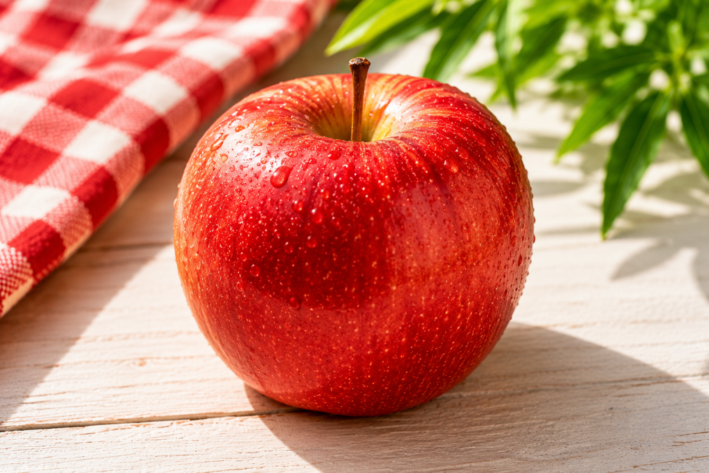 close up image of a whole delicious red apple
