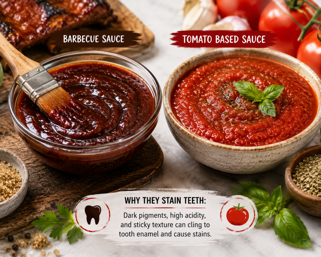 close up image of sauces that stain teeth